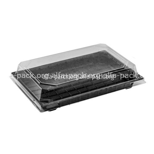 Пищевой одноразовый пластиковый контейнер для суши ПС-61 с крышкой (черное дно + прозрачная крышка), 1700 мл, 225×150×45 мм (артикул: 010100146) купить в разделе «Упаковка для суши».