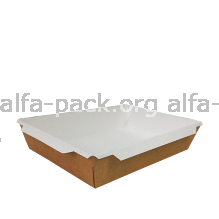 Контейнер крафт/белый 1200 мл с пластиковой крышкой (артикул: 010460328) купить в разделе «Бумажные крафтовые салатники».