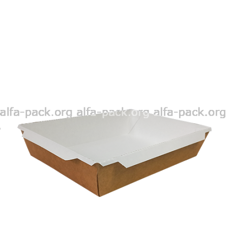 Контейнер крафт/белый 1200 мл с пластиковой крышкой (артикул: 010460328) купить в разделе «Бумажные крафтовые салатники».