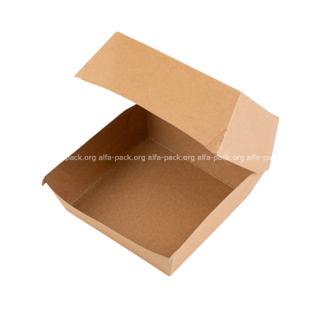 Картонная упаковка для бургера 125*125*90мм крафт, ламинированная (артикул: 010420049) купить в разделе «Картонная упаковка для бургеров и картофеля фри».