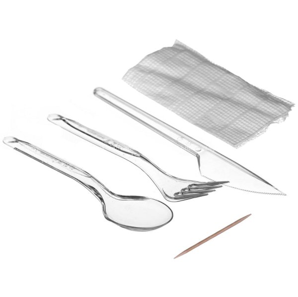 Набір одноразового посуду "Набір №6 (виделка, ніж, ложка, серветка, зубочистка)" (артикул: 000002258) купити в розділі «Набір посуду».