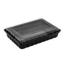 ОригХарчовий одноразовий пластиковий контейнер для суші ПС-61 з кришкою (чорне дно + прозора кришка), 1500 мл, 278×195×40 мм (артикул: 010100135) купити в розділі «Пластикова харчова одноразова упаковка».