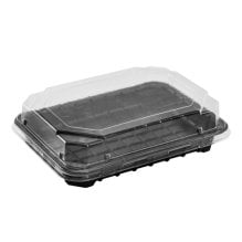 Харчовий одноразовий пластиковий контейнер для суші ПС-63 з кришкою (чорне дно + прозора) кришка), 1100 мл, 180×138×45 мм (артикул: 010508109) купити в розділі «Пластикова упаковка для суші».
