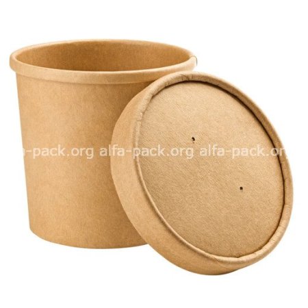 Супница бумажная 470 мл крафт, с бумажной крышкой  (артикул: 010470142) купить в разделе «Бумажные крафтовые супницы».