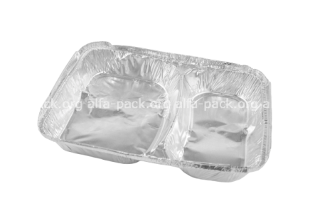 Пищевой одноразовый алюминиевый контейнер R80L, двухсекционный (артикул: 010600137) купить в разделе «Алюминиевая пищевая одноразовая упаковка».